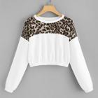 Romwe Leopard Panel Drop Shoulder Sweatshirt