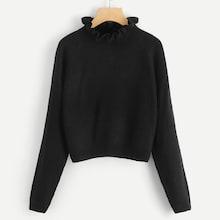 Romwe Frilled Neck Solid Crop Jumper