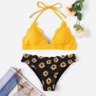 Romwe Random Floral Scalloped Trim Mix & Match Bikini