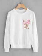 Romwe Flamingo Embroidered Applique Sweatshirt