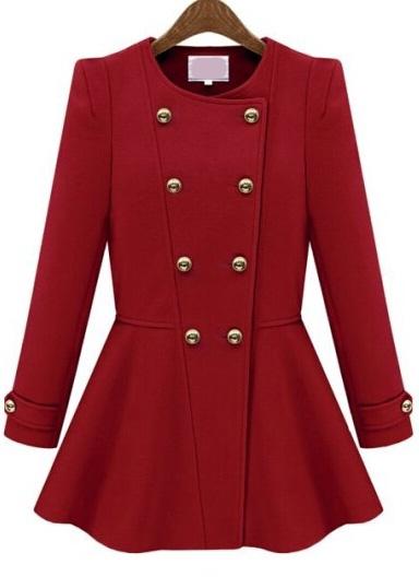 Romwe Double Breasted Flouncing Woolen Red Coat