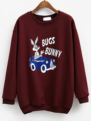 Romwe Rabitt Print Burgundy Sweatshirt