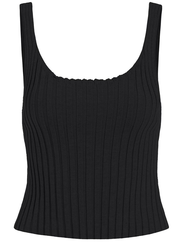 Romwe Straps Knit Black Cami Top