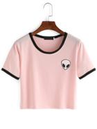 Romwe Crew Neck Alien Print Crop T-shirt