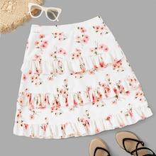 Romwe Floral Print Layered Ruffle Hem Skirt
