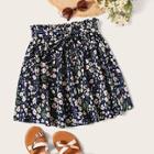 Romwe Plus Ditsy Floral Paperbag Waist Belted Skirt