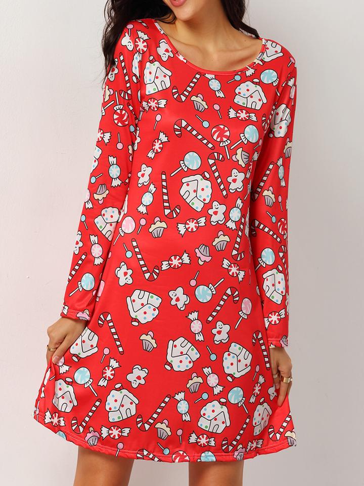 Romwe Long Sleeve Cartoon Print Shift Dress