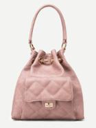 Romwe Pink Faux Leather Quilted Bucket Bag