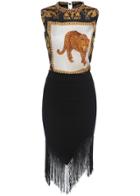 Romwe Stand Collar Leopard Print Top With Tassel Skirt