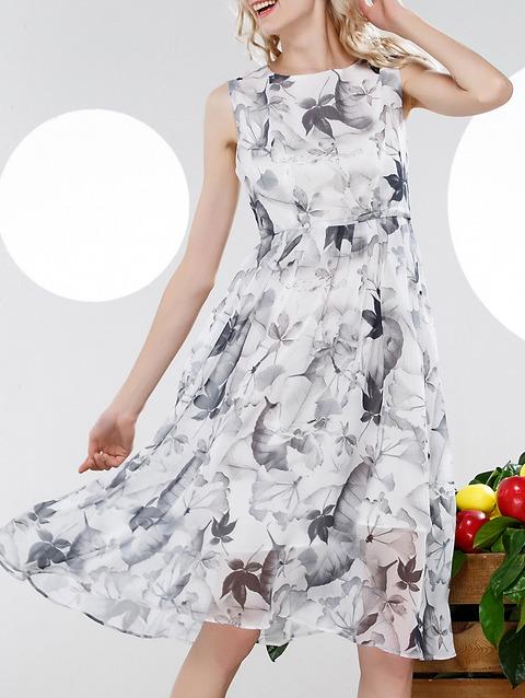 Romwe Grey Ink Print A-line Dress