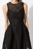 Romwe Sleeveless Hollow Striped Flare Black Dress