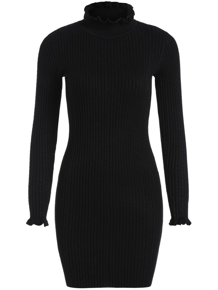 Romwe Ruffle Collar Bodycon Sweater Dress