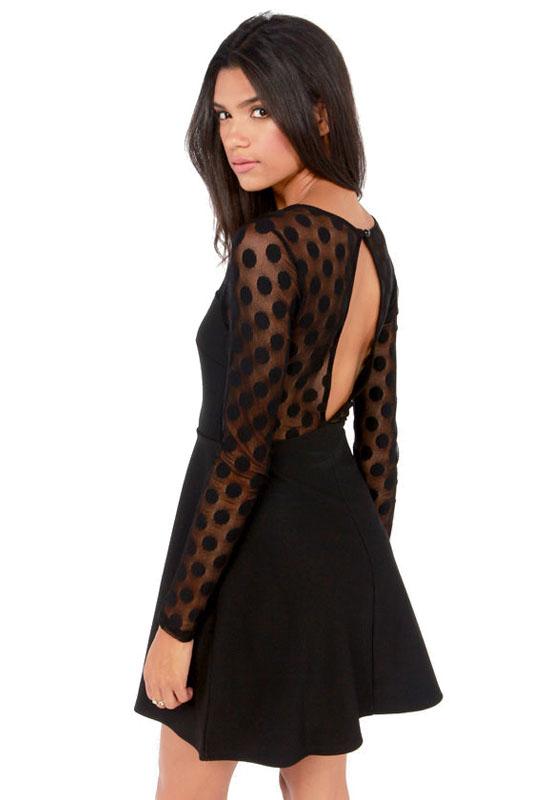 Romwe Sheer Mesh Polka Dot Lace Dress