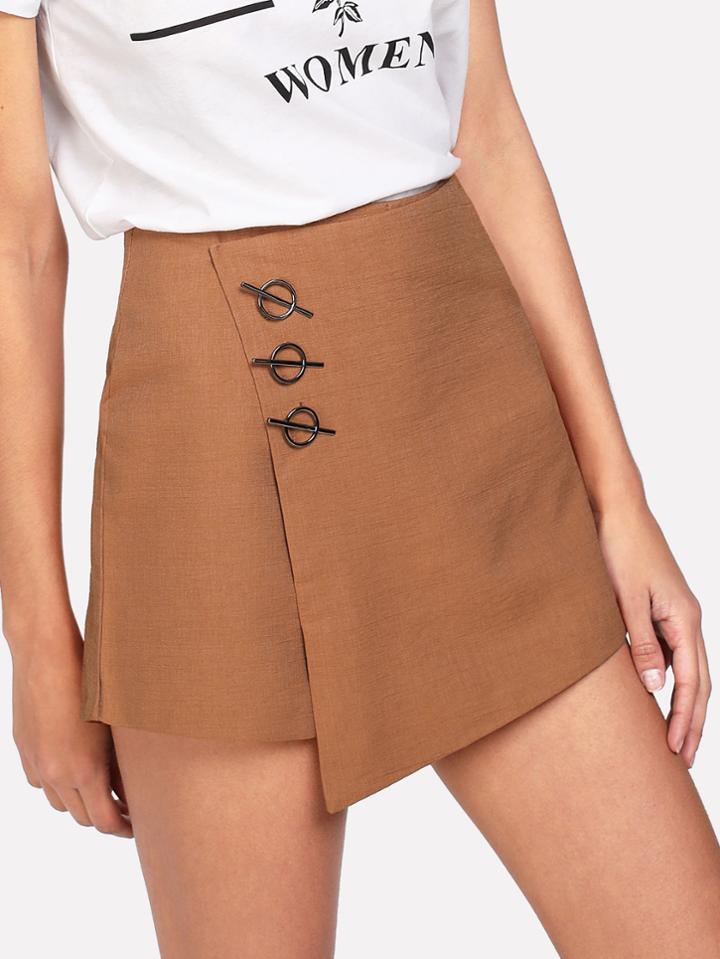Romwe Asymmetrical Hem Tiered Zip Up Back Shorts