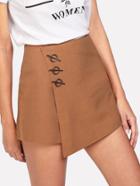 Romwe Asymmetrical Hem Tiered Zip Up Back Shorts