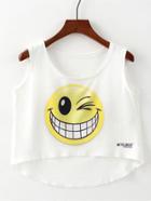 Romwe Smile Print Dip Hem Top