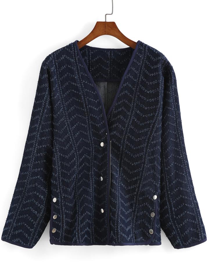 Romwe V Neck Frayed Denim Coat