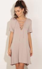 Romwe Pink Short Sleeve Lace Up Dress