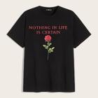 Romwe Guys Slogan & Rose Print Tee