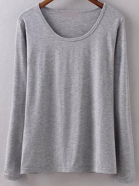 Romwe Grey Modal Long Sleeve T-shirt