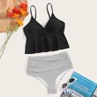 Romwe Peplum Top With Ruched High Waist Tankini Set