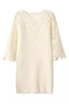 Romwe Lace Crochet White Shift Dress