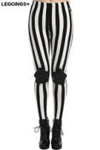 Romwe Romwe Five Star Patch Black-white Vertical Striped Leggings