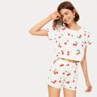 Romwe Cherry Print Crop Tee With Shorts