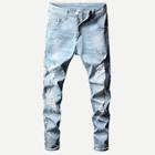 Romwe Guys Letter Print Ripped Jeans