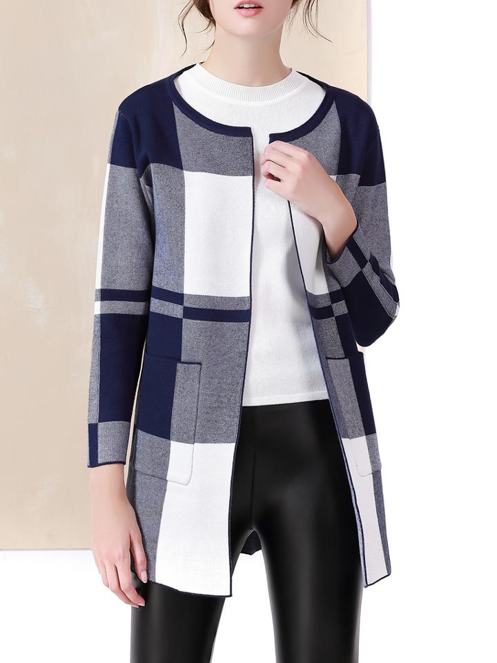 Romwe Grey Color Block Pockets Coat