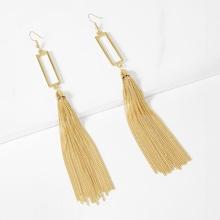 Romwe Open Rectangle Chain Tassel Drop Earrings