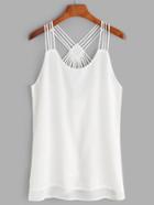 Romwe White Strappy Back Layered Chiffon Cami Top