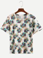 Romwe White Chrysanthemum Print T-shirt