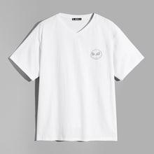 Romwe Guys Solid Graphic Print Top