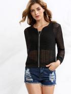 Romwe Black Zip Front Caged Bomber Jacket