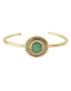Romwe Simple Design Gemstone Green Metal Cuff Bracelet