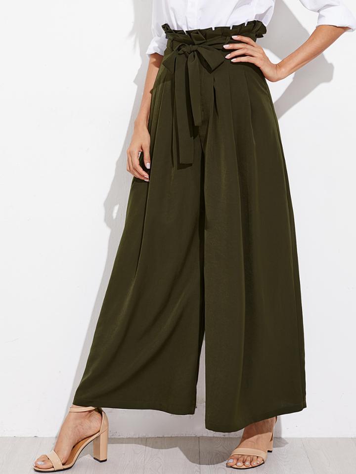 Romwe Belted Box Pleated Palazzo Pants