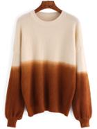 Romwe Dropped Shoulder Seam Ombre Ribbed Khaki Sweater