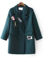 Romwe Lapel Embroidered Patch Pockets Dark Green Coat