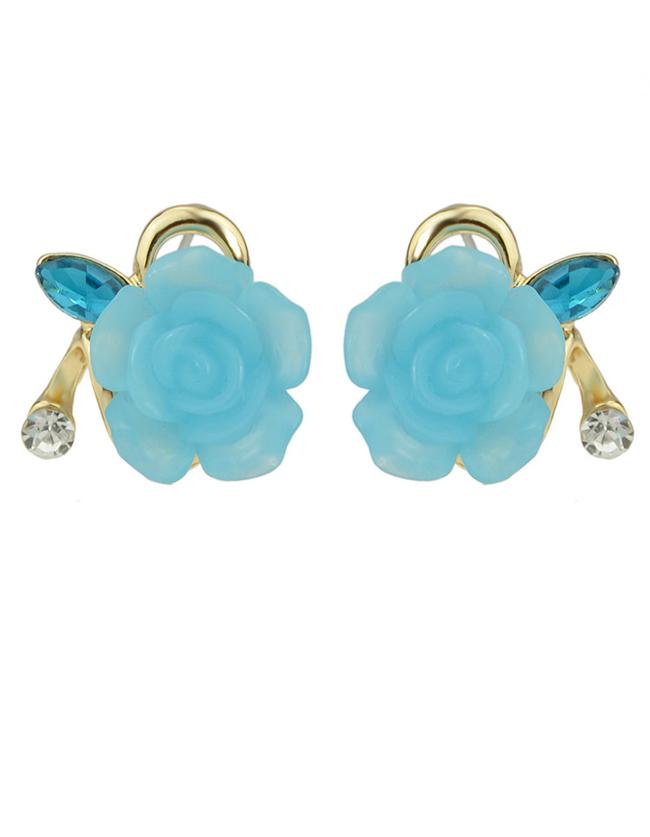 Romwe Blue Small Resin Rose Flower Earrings