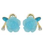 Romwe Blue Small Resin Rose Flower Earrings