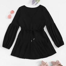 Romwe Drawstring Waist Lantern Sleeve Dress