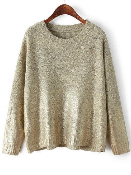 Romwe Bat Sleeve Apricot Gold Sweater