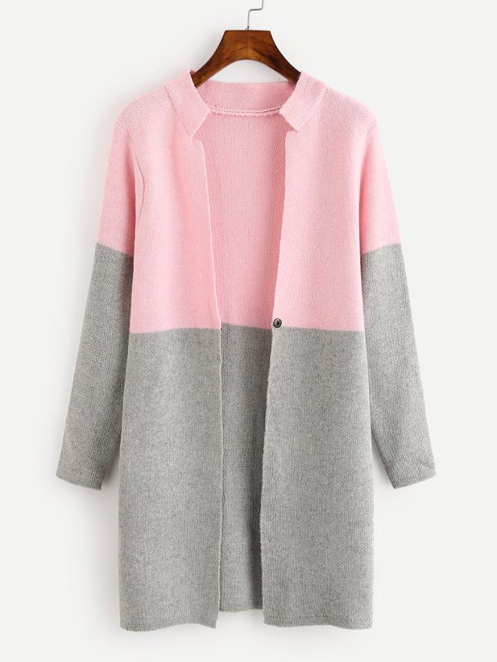 Romwe Two Tone Single Button Knit Cardigan