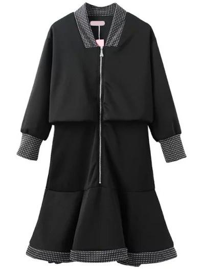 Romwe Speckled Print Zipper Flare Black Dress