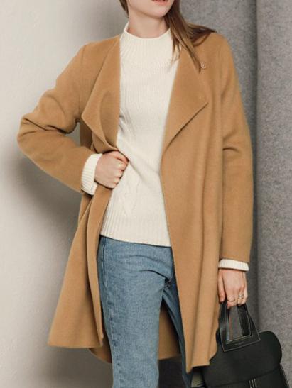 Romwe Lapel Slit Loose Camel Coat