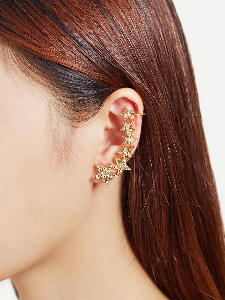 Romwe Rhinestone Detail Star Design Mismatch Earrings