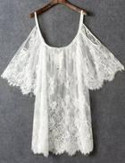 Romwe Off The Shoulder Lace Crochet Loose White Dress