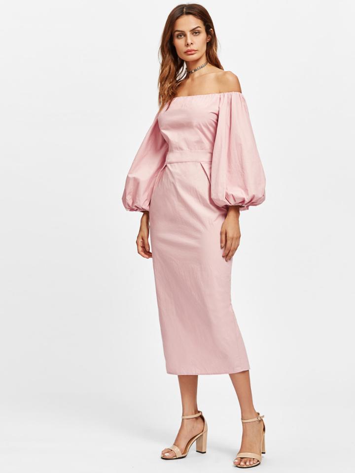 Romwe Off The Shoulder Lantern Sleeve Pencil Dress