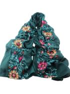 Romwe Green Flower Printed Boho Style Wide Cotton Scarf For Ladies